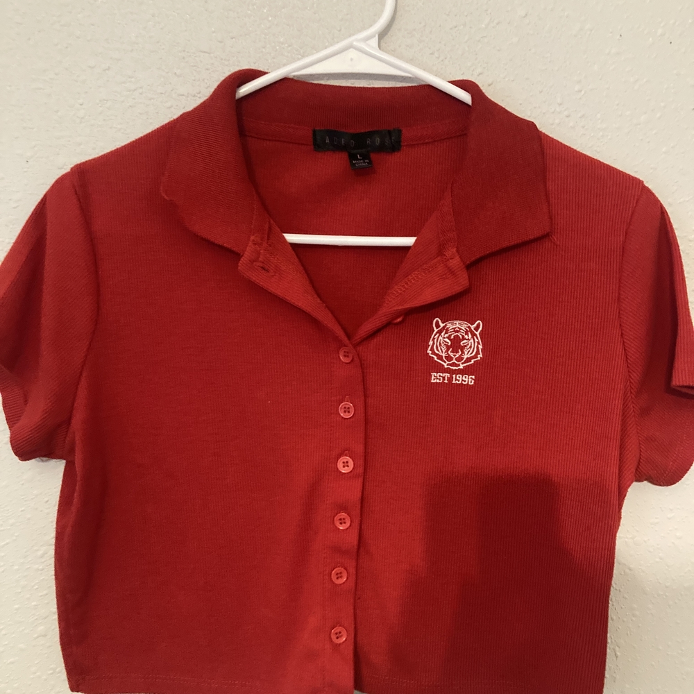 Red Crop Top with Embroidered Logo